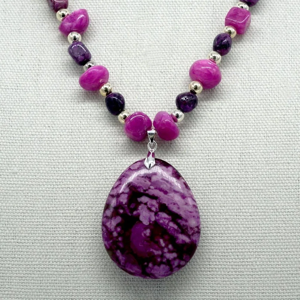 Necklace with Purple Lace Agate Stone. - Picture 4 of 5